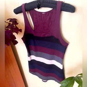 Lululemon Athletica Striped Purple Black White Navy Blue Tank Top Size Small